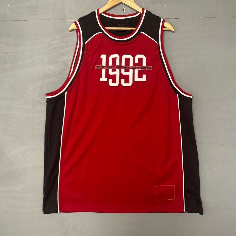 FUBU THE COLLECTION Mens Red Black 1992 Basketball Jersey Size L